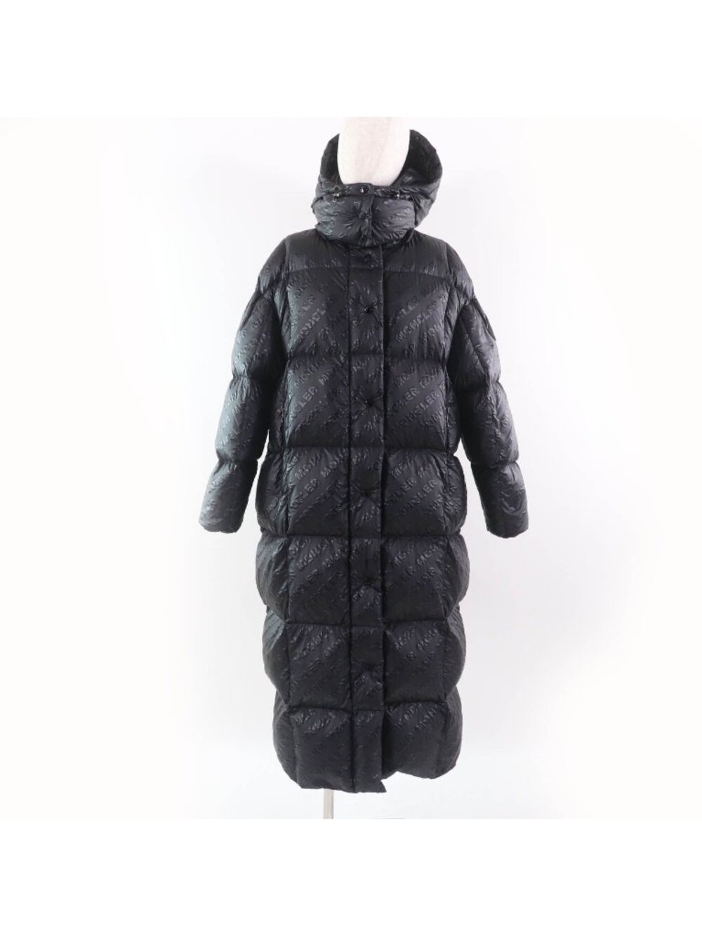 Moncler Parnaiba Big Logo with Patch All Over Print Long Length Down Coat Black
